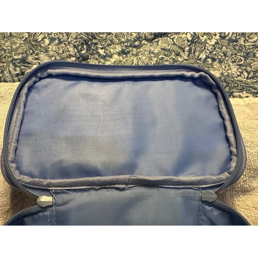 Yumi Kim Floral Makeup Bag Blue Double Tiered Travel Cosmetic Vanity Case